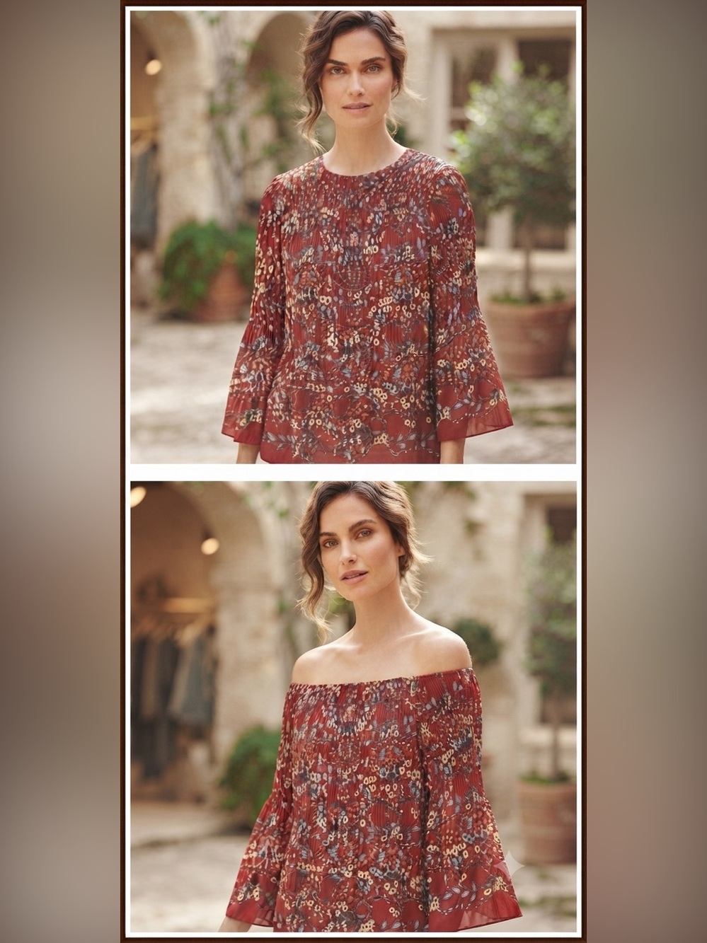 Max Studio Red Floral Smocked Off-the-Shoulder Blouse